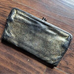 HOBO Leather Gold Shimmer Metallic Lauren Clutch Wallet
